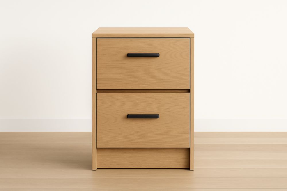 Comodino in Legno con 2 Cassetti e Maniglie in Metallo Nero-Lenorivlo