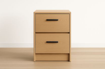 Comodino in Legno con 2 Cassetti e Maniglie in Metallo Nero-Lenorivlo