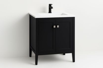 Mobile da bagno nero con lavabo quadrato in MDF e ceramica 80x60x45 cm-Lenorivlo