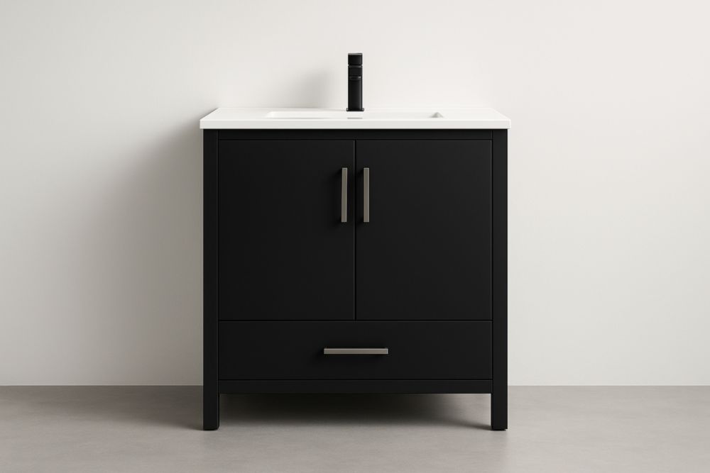 Mobile da bagno in MDF con lavabo in ceramica nero-Lenorivlo