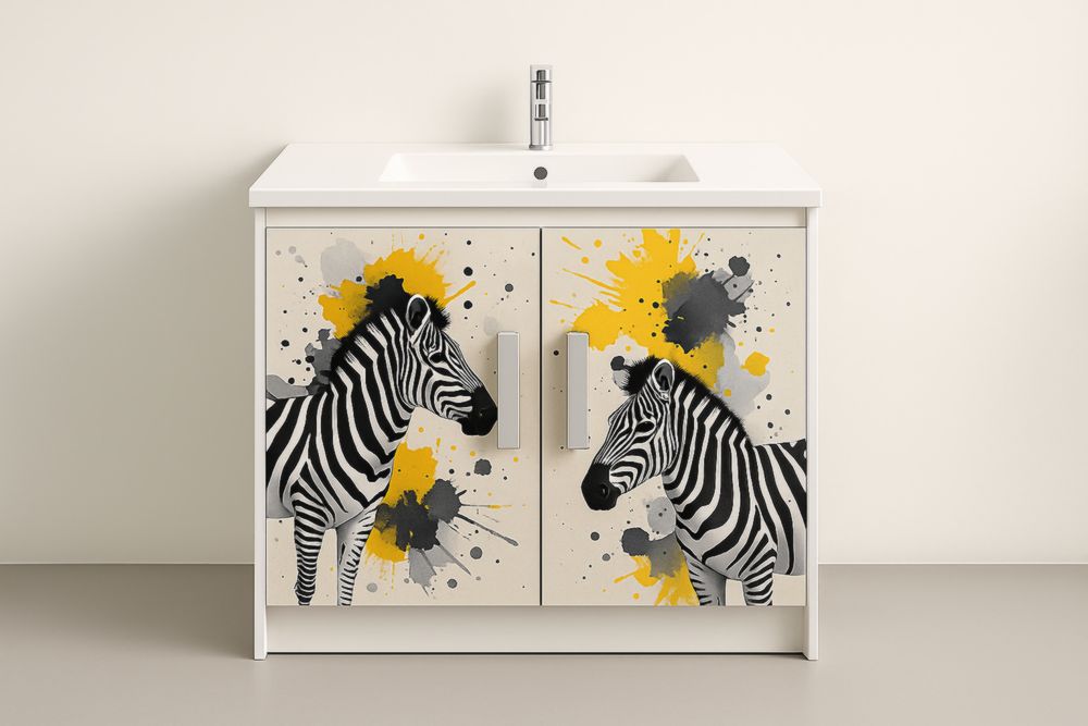 Mobile da Bagno con Lavabo in Resina e Stampa Zebra 80x60x45 cm-Lenorivlo
