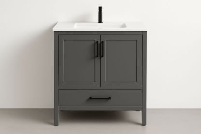 Mobile Bagno in MDF Grigio con Lavabo Rettangolare in Ceramica-Lenorivlo