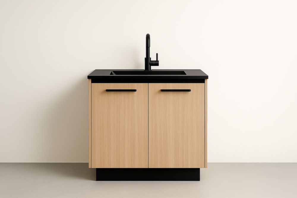 Mobile Bagno in MDF con Lavabo e Piano in Laminato Nero 80x85x45 cm-Lenorivlo