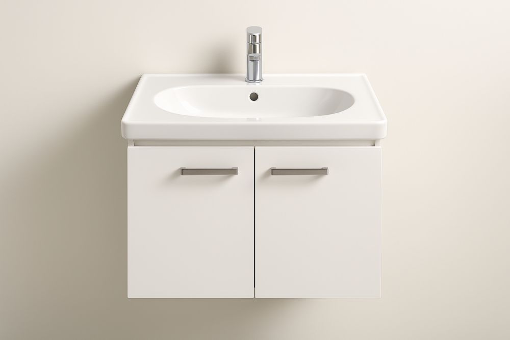 Lavabo con mobiletto sospeso 60x50x45 cm Bianco ceramica e MDF-Lenorivlo