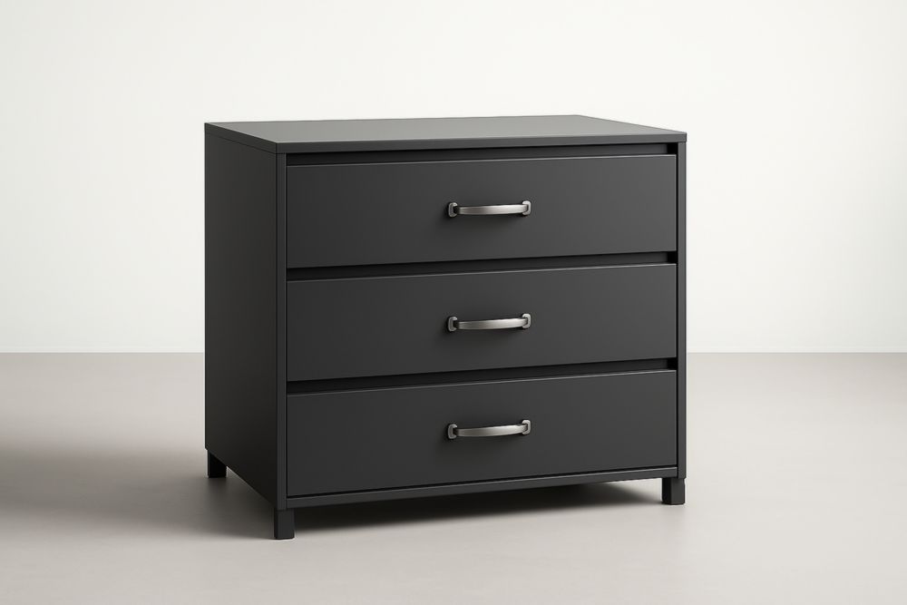 Cassettiera a 3 Cassetti in Legno Nero 78x80x45 cm-Lenorivlo