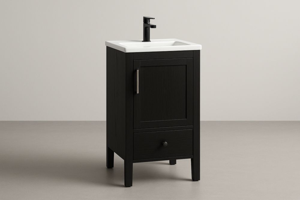 Mobile da bagno con lavandino in MDF e ceramica nero 81x45x45 cm-Lenorivlo
