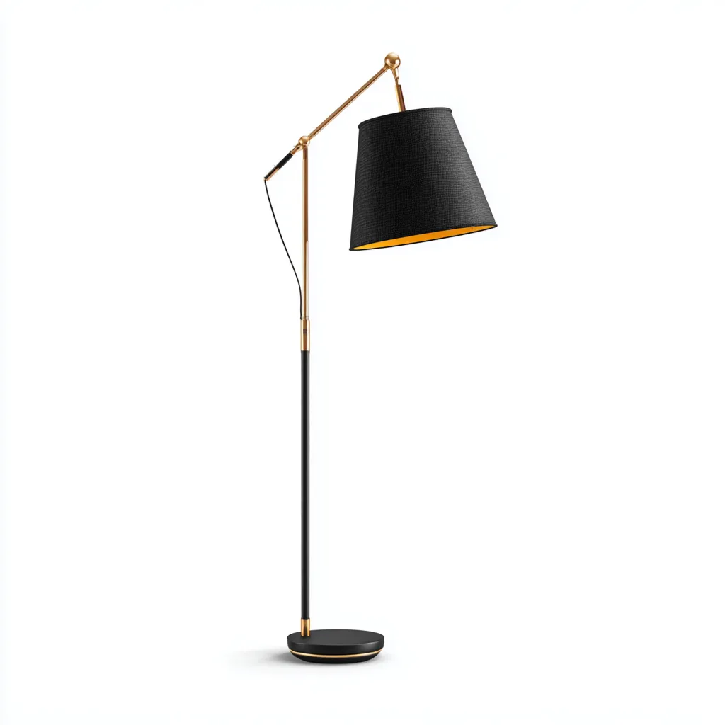 Lampadaire métal et abat-jour tissu 30x30x155 cm - noir - or - design moderne - pour salon-Roomoliq