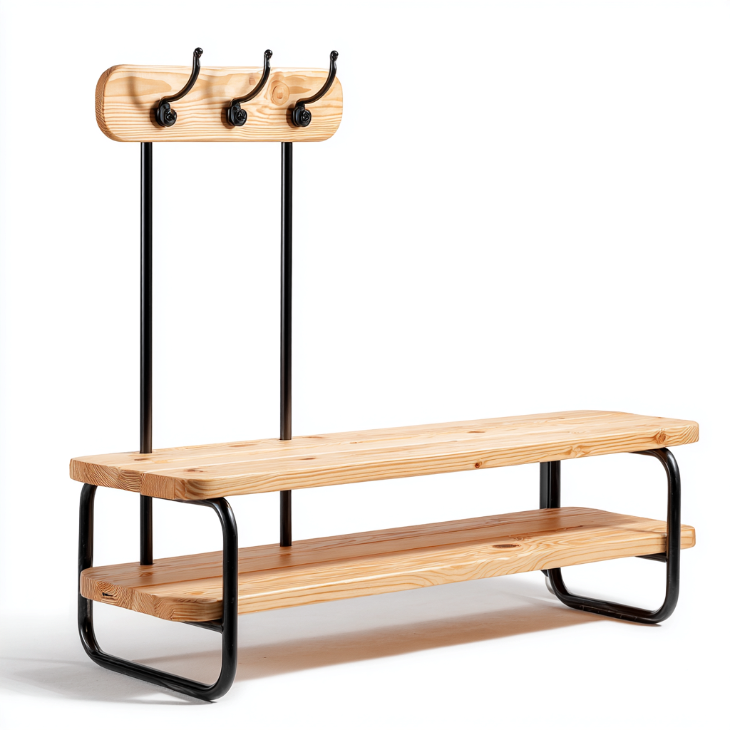 Porte manteau - métal - bois - 90x35x170 cm - noir - bois - adapté à l'entrée - design industriel-Roomoliq