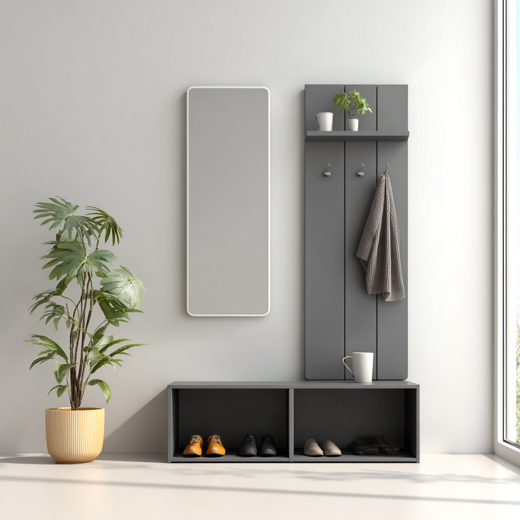 Porte manteau bois 100x30x180 cm - gris - design moderne - pour entrée-Roomoliq