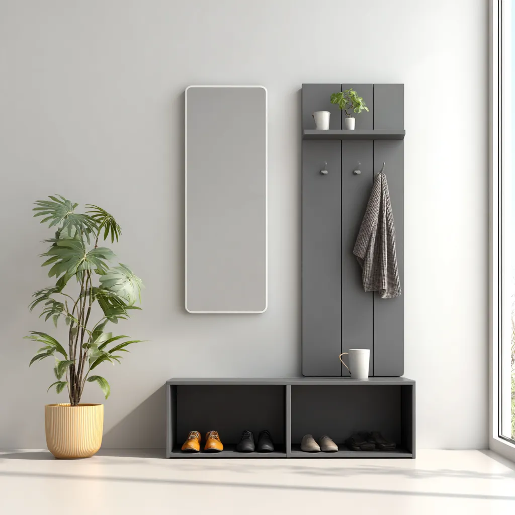 Porte manteau bois 100x30x180 cm - gris - design moderne - pour entrée-Roomoliq