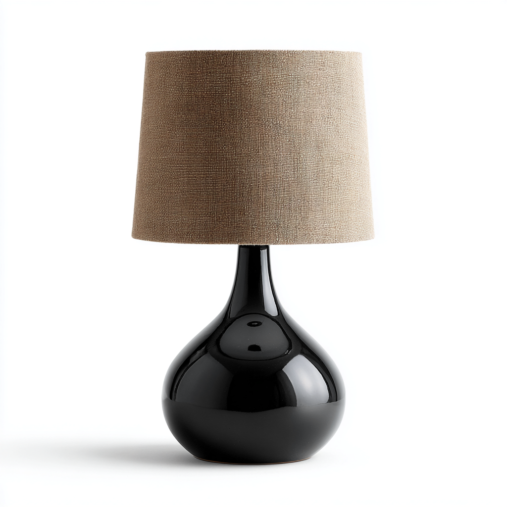 Lampe de table - céramique - tissu - 25x45 cm - noir - beige - intérieur - design moderne-Roomoliq