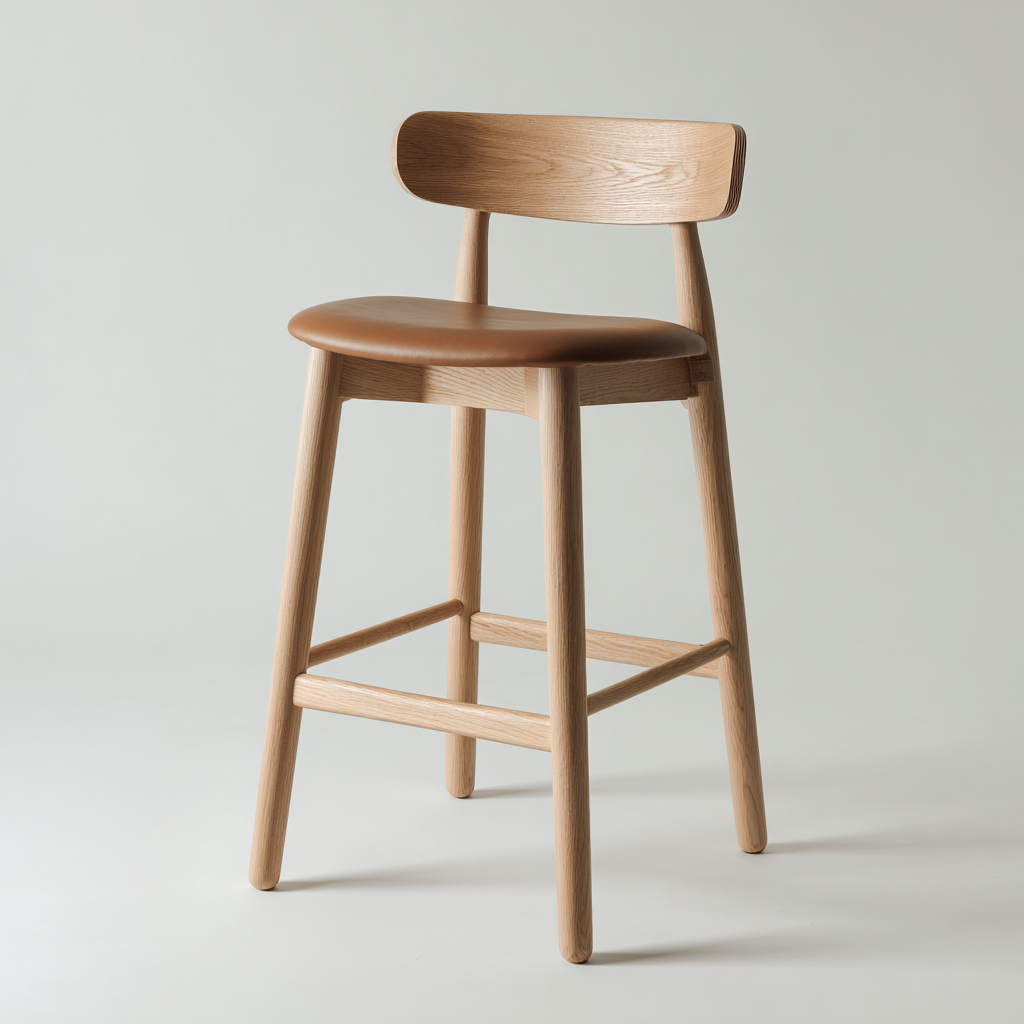 Tabouret de bar - bois - cuir - 48x48x95 cm - chêne - marron - design moderne pour salle à manger-Roomoliq