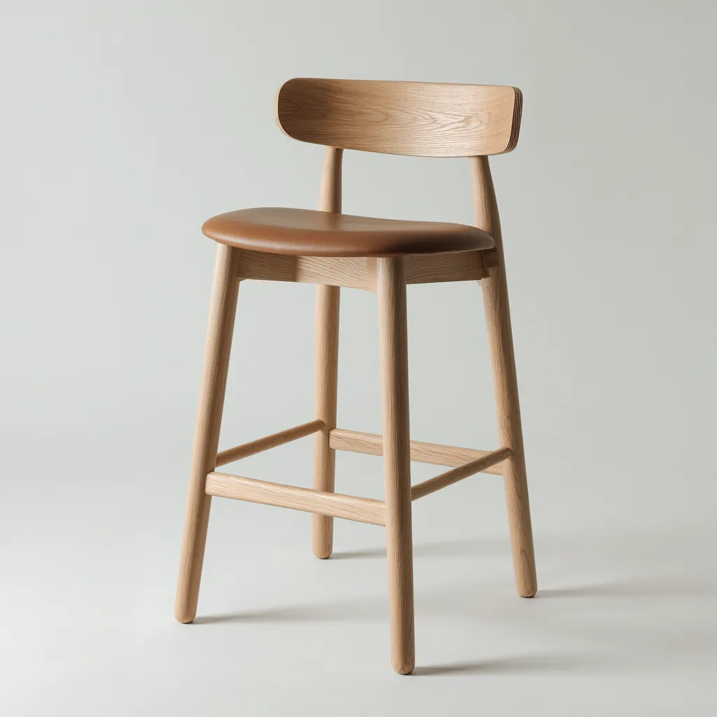Tabouret de bar - bois - cuir - 48x48x95 cm - chêne - marron - design moderne pour salle à manger-Roomoliq