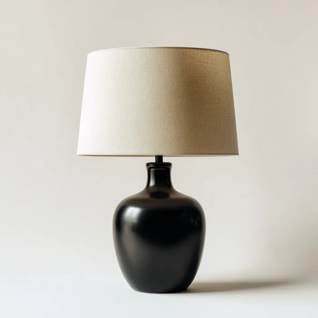 Lampe de table - céramique - tissu - 29x50 cm - noir - beige - intérieur - design moderne-Roomoliq