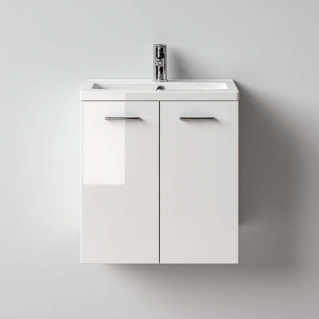 Meuble vasque 60x40x55 cm - bois et céramique - blanc - style moderne suspendu pour salle de bain-Roomoliq