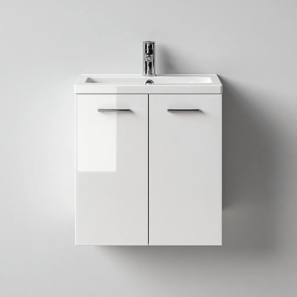 Meuble vasque 60x40x55 cm - bois et céramique - blanc - style moderne suspendu pour salle de bain-Roomoliq