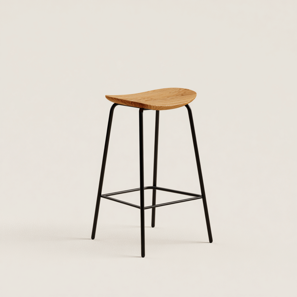 Tabouret de bar bois et métal - 37x34x75 cm - chêne - noir - design moderne-Roomoliq