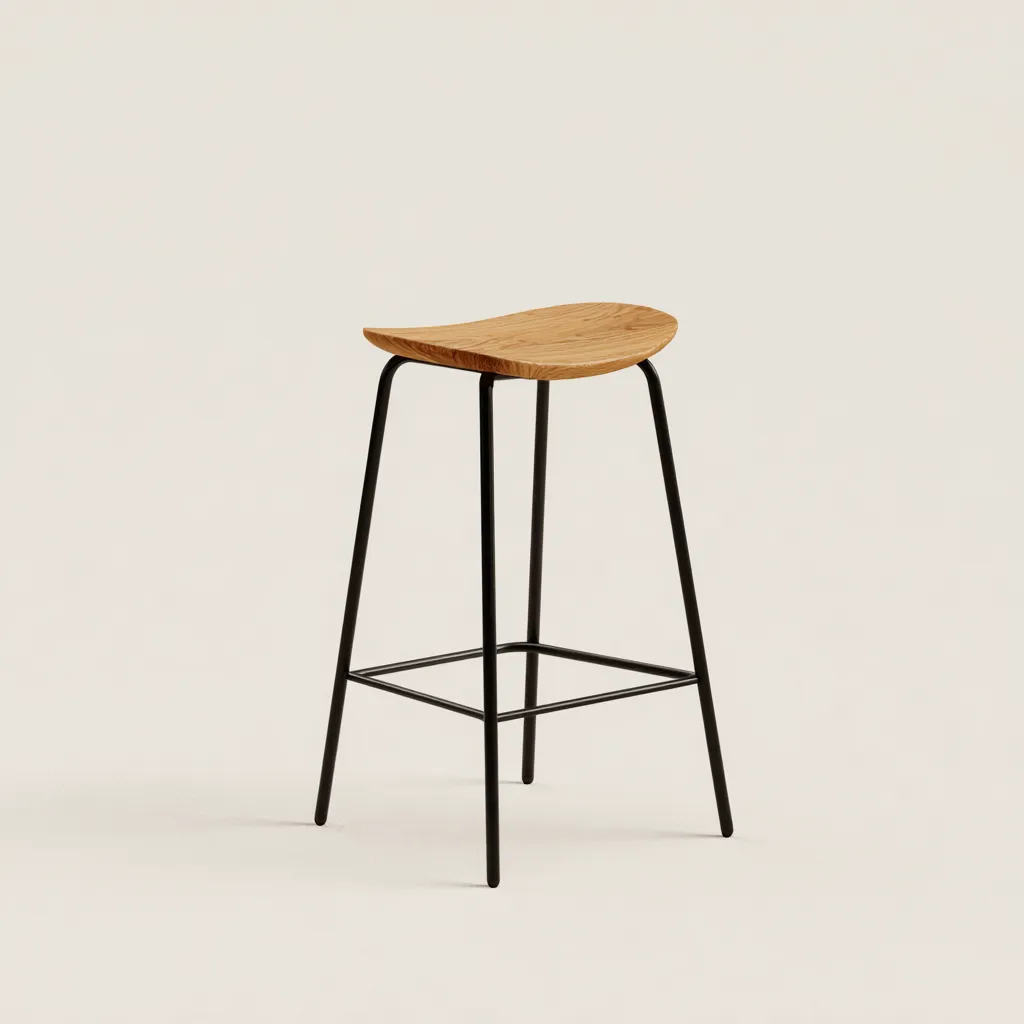 Tabouret de bar bois et métal - 37x34x75 cm - chêne - noir - design moderne-Roomoliq
