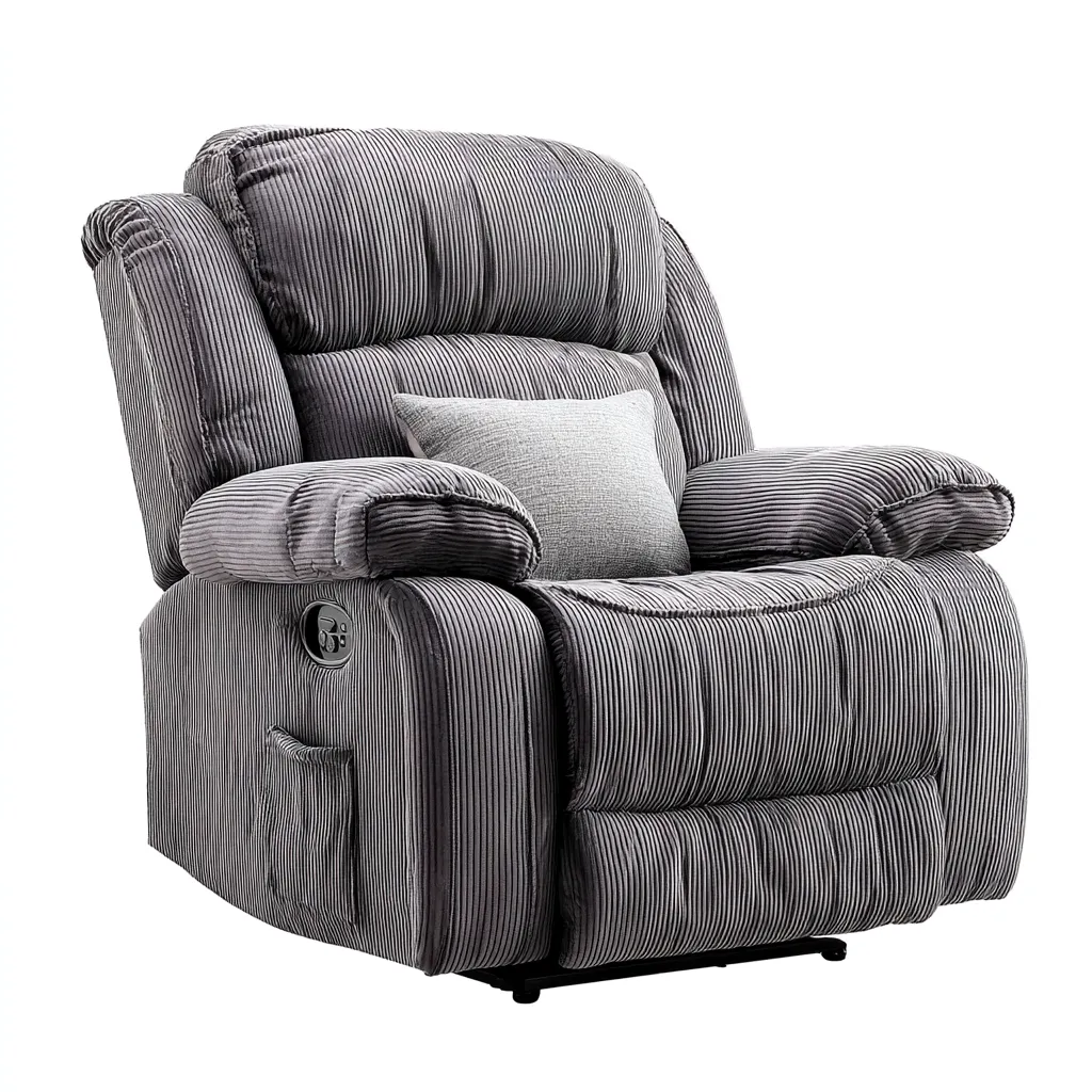 Fauteuil relax tissu côtelé 100x95x105 cm - gris - pour salon - confort inclinable-Roomoliq