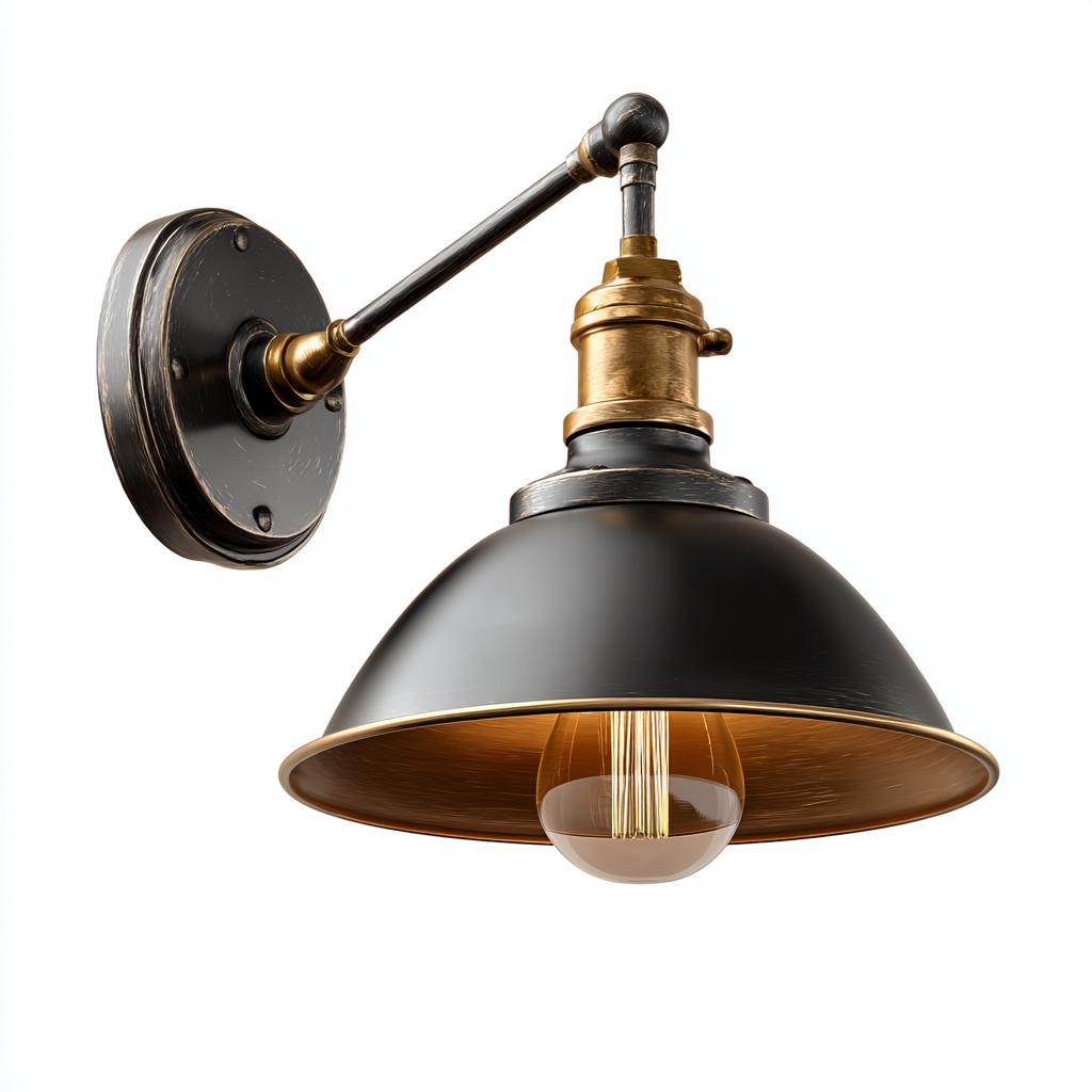 Applique murale métal 18x22x28 cm - noir - or - style industriel - pour intérieur-Roomoliq