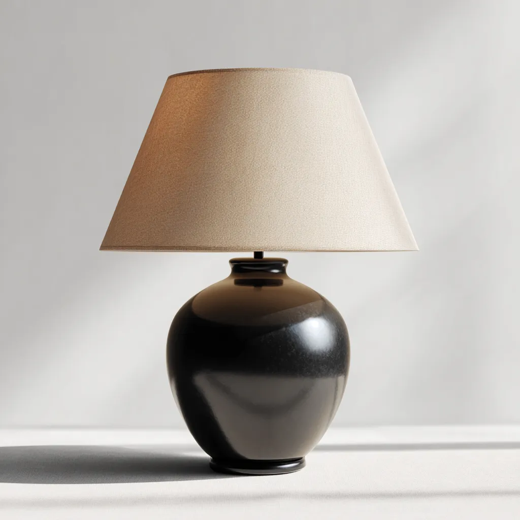 Lampe de table - céramique noire 34x58 cm - beige - design moderne - adaptée à la pièce à vivre-Roomoliq