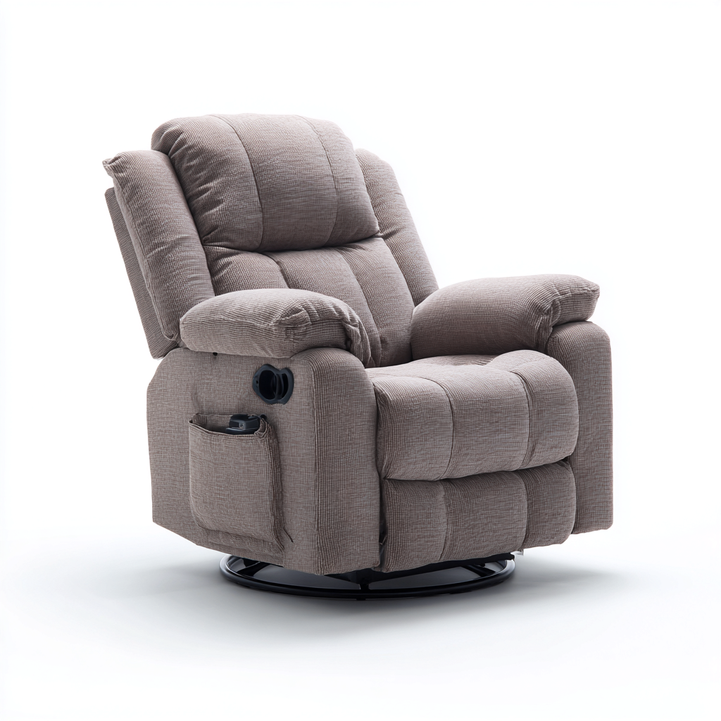 Fauteuil relax tissu 90x85x104 cm - beige - pour salon - design moderne avec inclinaison manuelle et base pivotante-Roomoliq