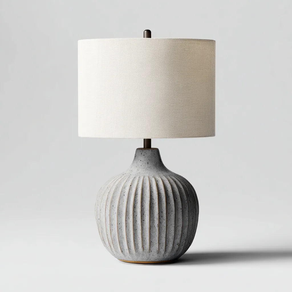 Lampe de table - céramique gris - beige rainurée 32x54 cm - design moderne - adaptée à la pièce à vivre-Roomoliq