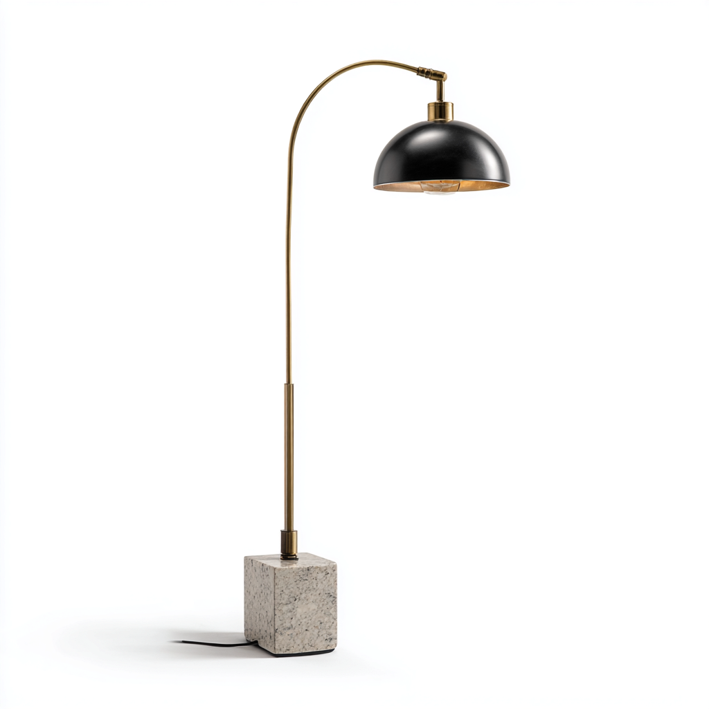 Lampadaire - métal - pierre - 32x25x150 cm - noir - doré - gris - adapté au salon - design moderne-Roomoliq