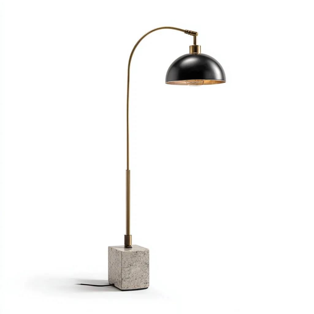 Lampadaire - métal - pierre - 32x25x150 cm - noir - doré - gris - adapté au salon - design moderne-Roomoliq