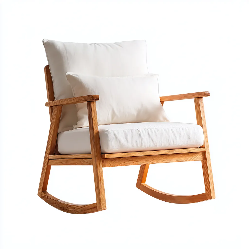 Fauteuil à bascule bois et tissu 100x75x95 cm - blanc - pour salon - design naturel-Roomoliq