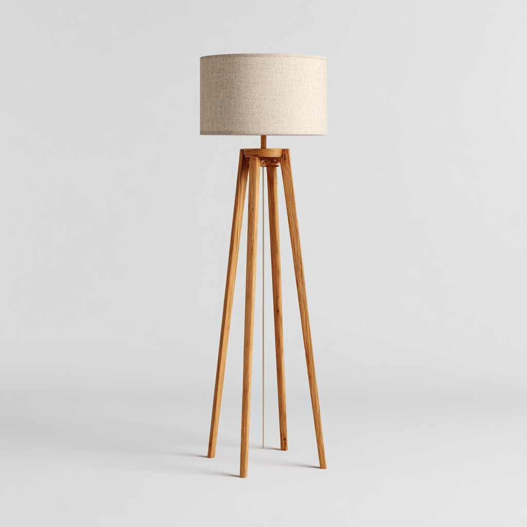 Lampadaire - bois - tissu - 45x45x155 cm - beige - marron - adapté au salon - design moderne-Roomoliq