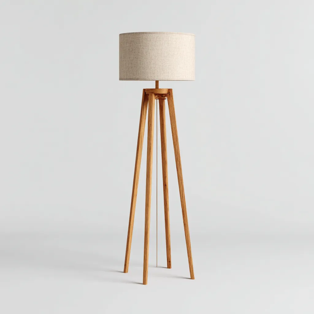 Lampadaire - bois - tissu - 45x45x155 cm - beige - marron - adapté au salon - design moderne-Roomoliq