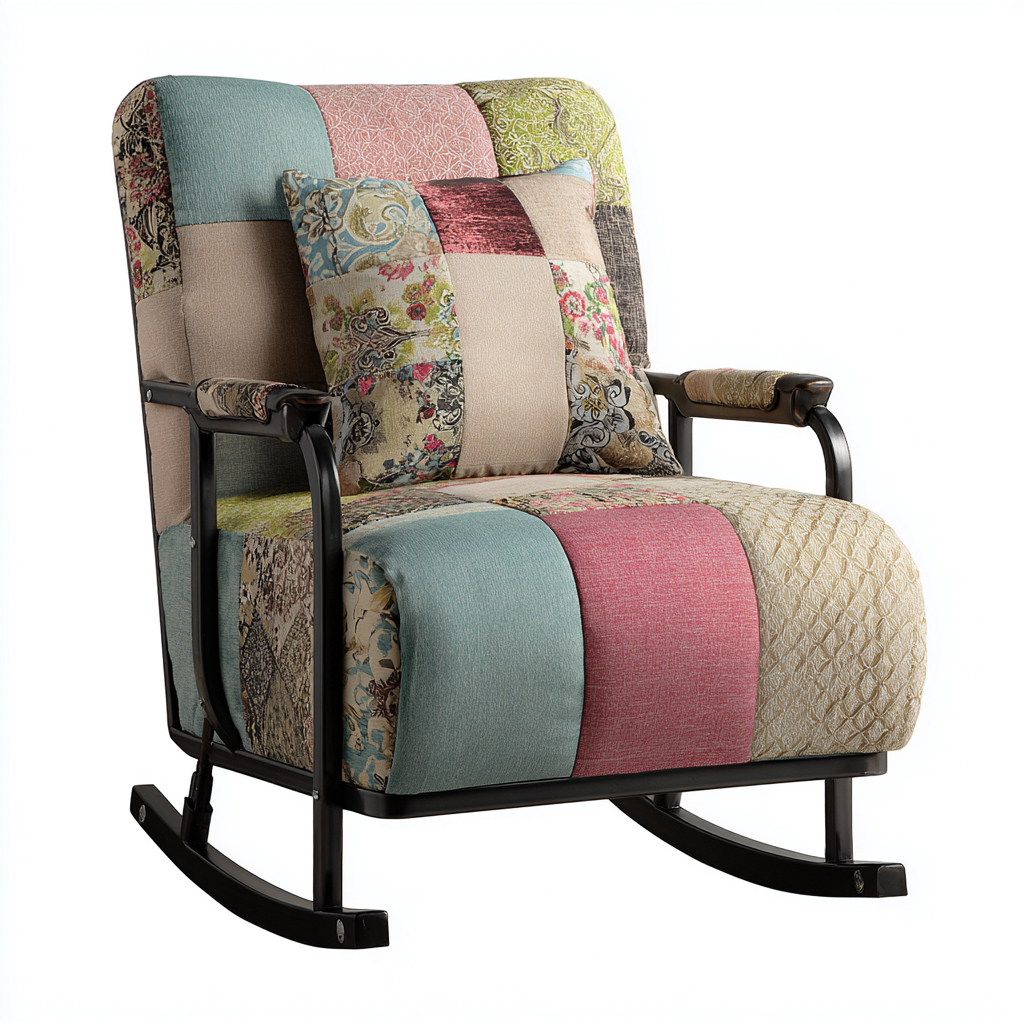 Fauteuil à bascule tissu 95x70x95 cm - multicolore - pour salon - design vintage-Roomoliq