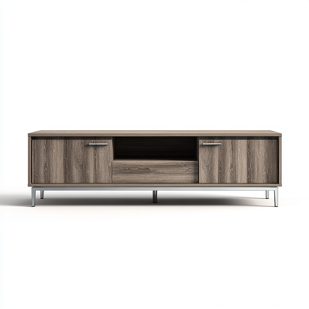 Meuble TV bois et métal 160x40x50 cm - chêne gris - argent - design moderne - adapté au salon-Roomoliq