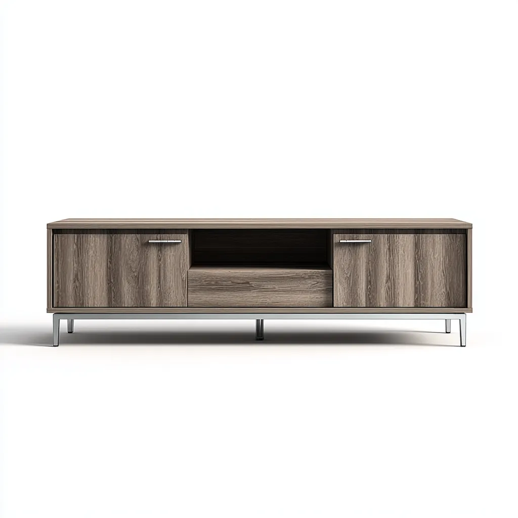 Meuble TV bois et métal 160x40x50 cm - chêne gris - argent - design moderne - adapté au salon-Roomoliq