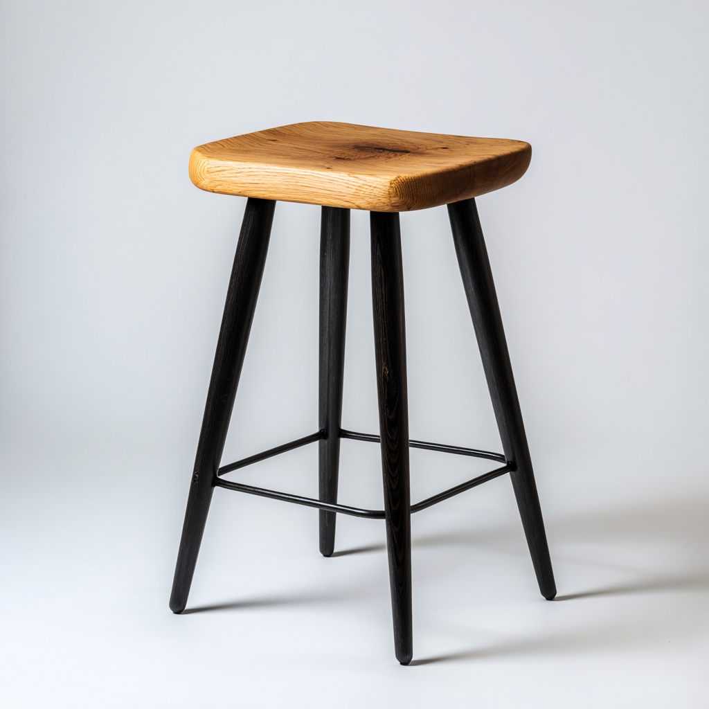 Tabouret de bar bois et métal - 38x38x72 cm - chêne - noir - design moderne-Roomoliq