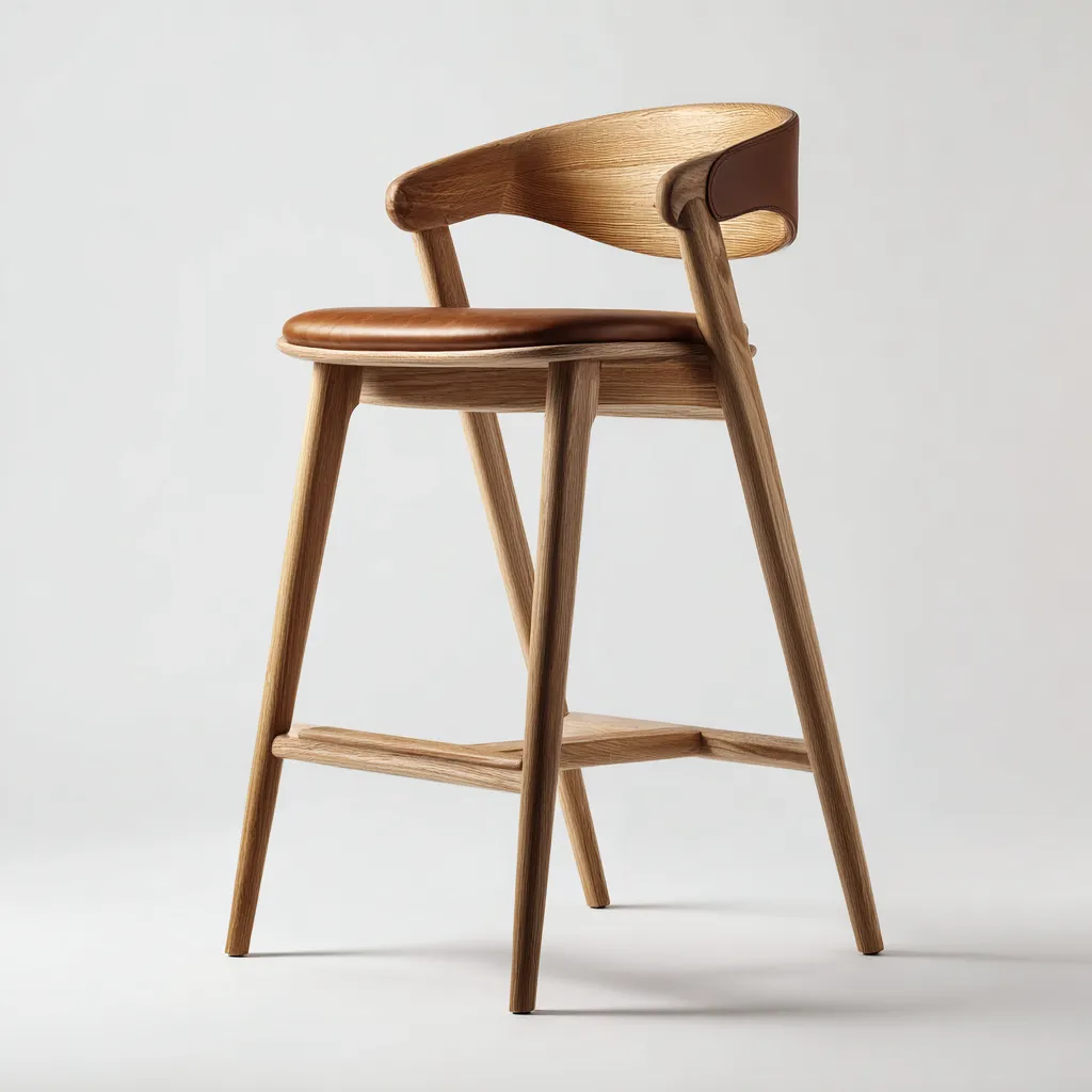 Tabouret de bar - bois - cuir - 50x49x98 cm - chêne - marron - design moderne pour salle à manger-Roomoliq