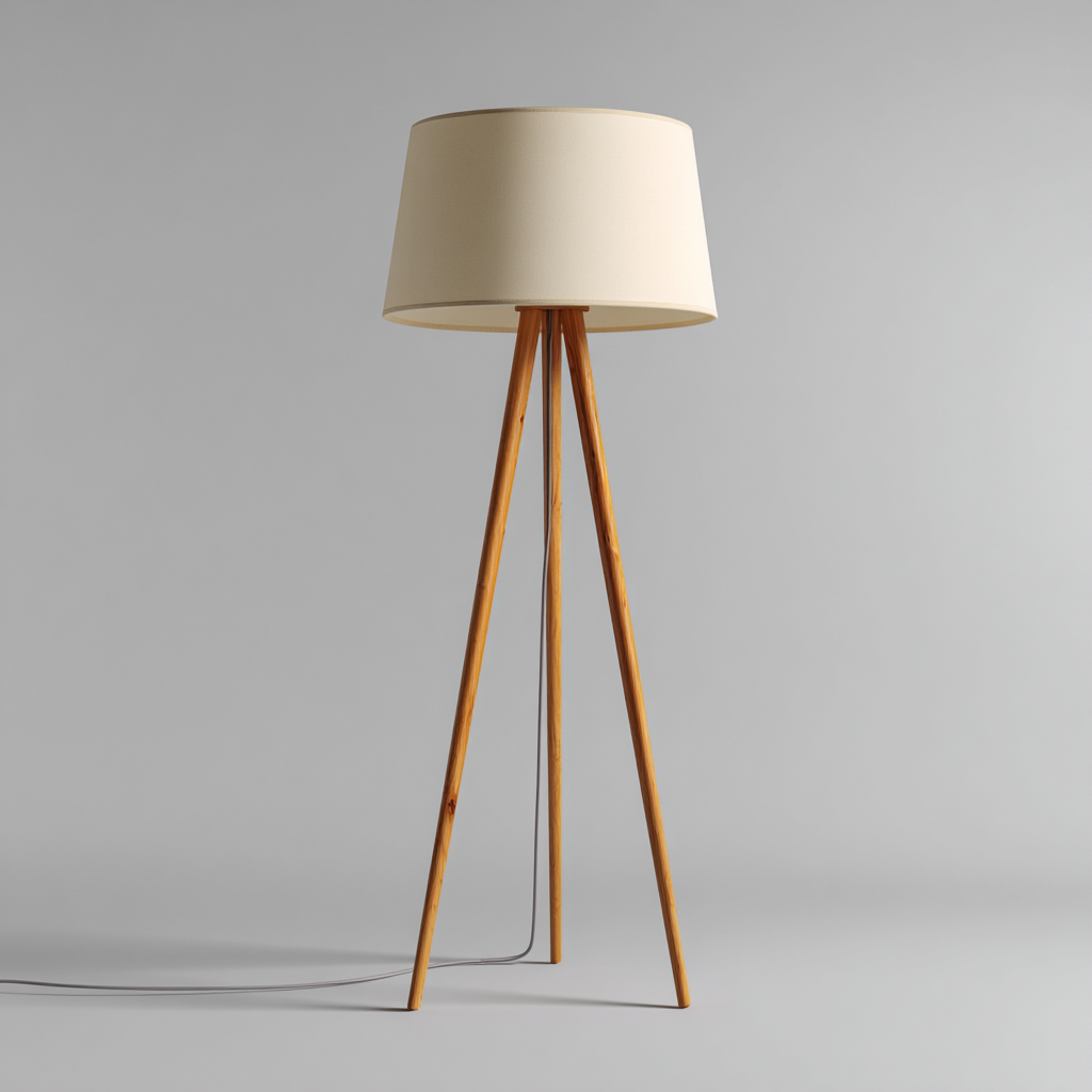 Lampadaire bois et tissu 45x45x155 cm - bois naturel - beige - design scandinave-Roomoliq