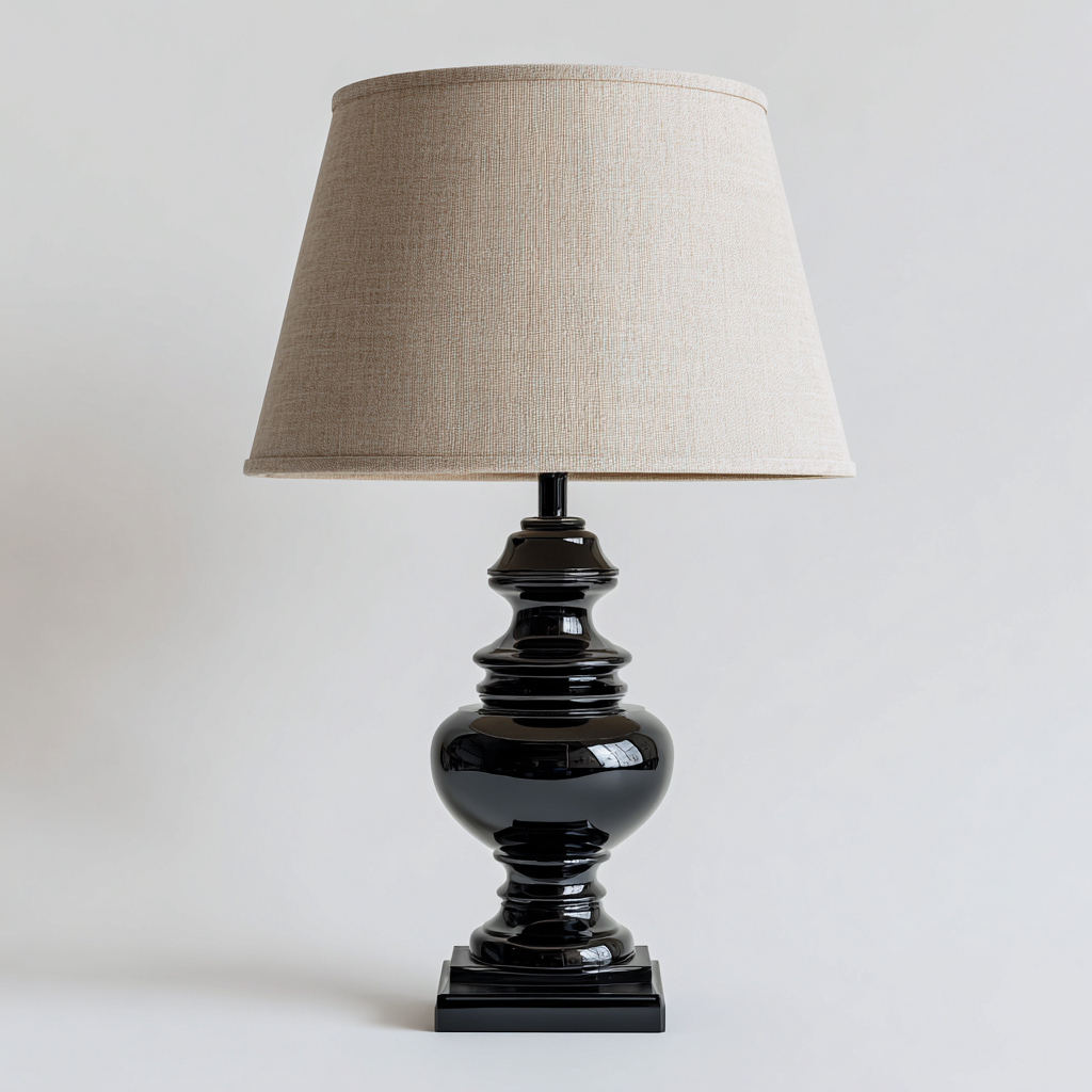 Lampe de table - céramique - tissu - 30x55 cm - noir - beige - intérieur - design classique-Roomoliq