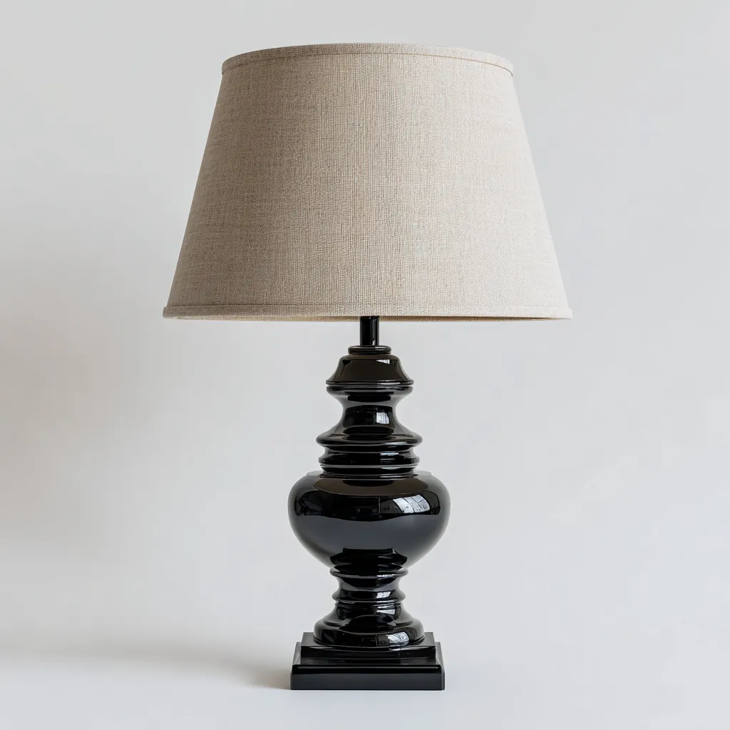 Lampe de table - céramique - tissu - 30x55 cm - noir - beige - intérieur - design classique-Roomoliq