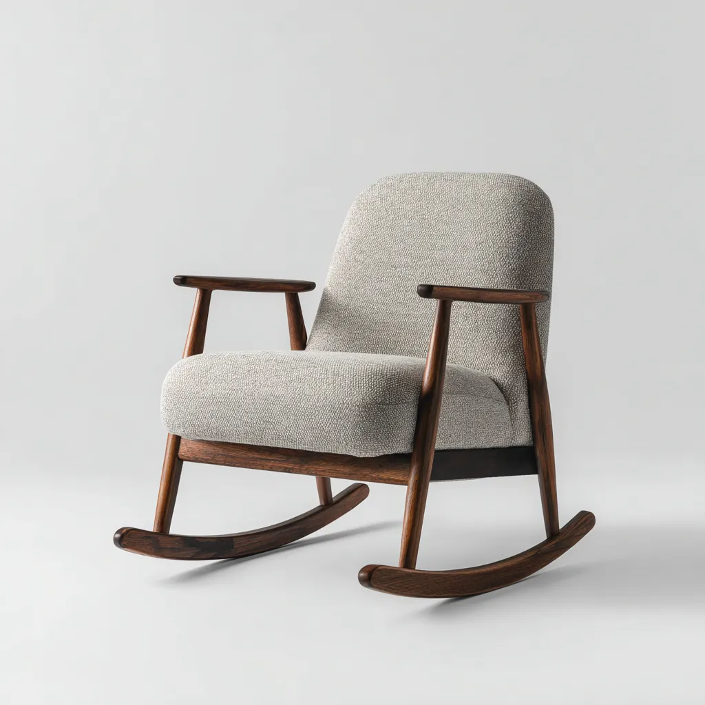 Fauteuil à bascule bois et tissu 100x75x90 cm - gris clair - pour salon - design minimaliste-Roomoliq