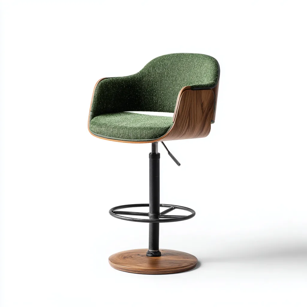 Tabouret de bar métal - bois et tissu - 52x50x108 cm - vert - noir - noyer - design moderne-Roomoliq