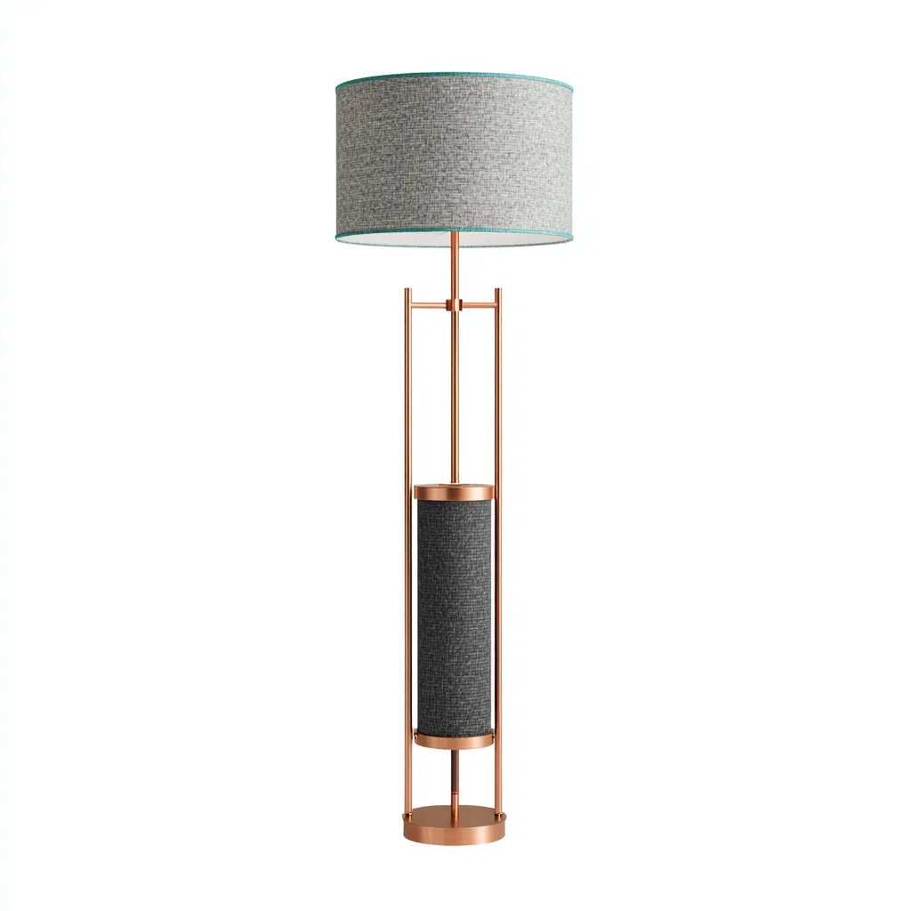 Lampadaire métal et tissu 45x45x160 cm - cuivre - gris - design moderne-Roomoliq
