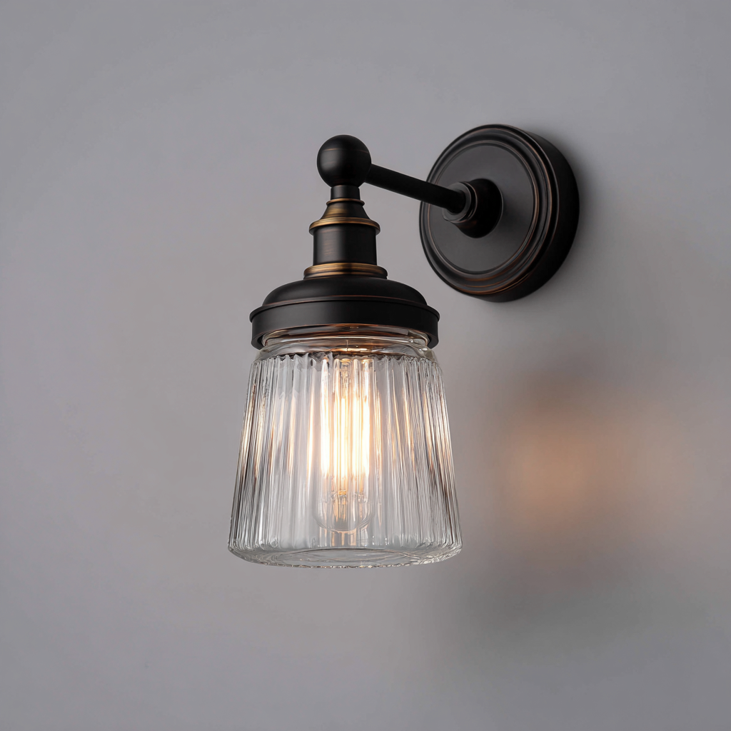 Applique murale métal et verre 17x20x28 cm - noir - style vintage - pour intérieur-Roomoliq