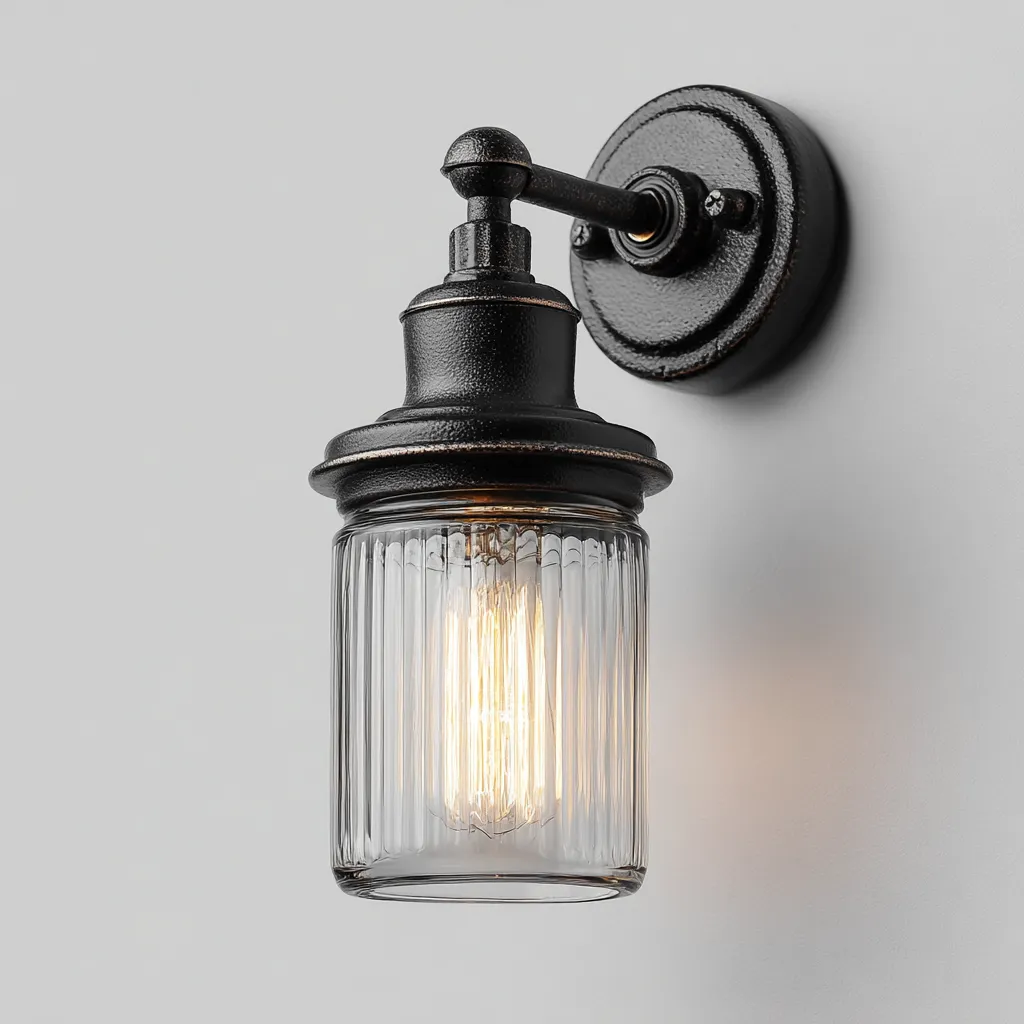 Applique murale - métal - verre - 12x15x24 cm - noir - transparent - adaptée à l'intérieur - design industriel-Roomoliq