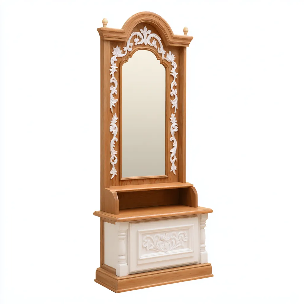 Porte manteau - bois - 90x40x190 cm - chêne - blanc - avec miroir - design classique-Roomoliq