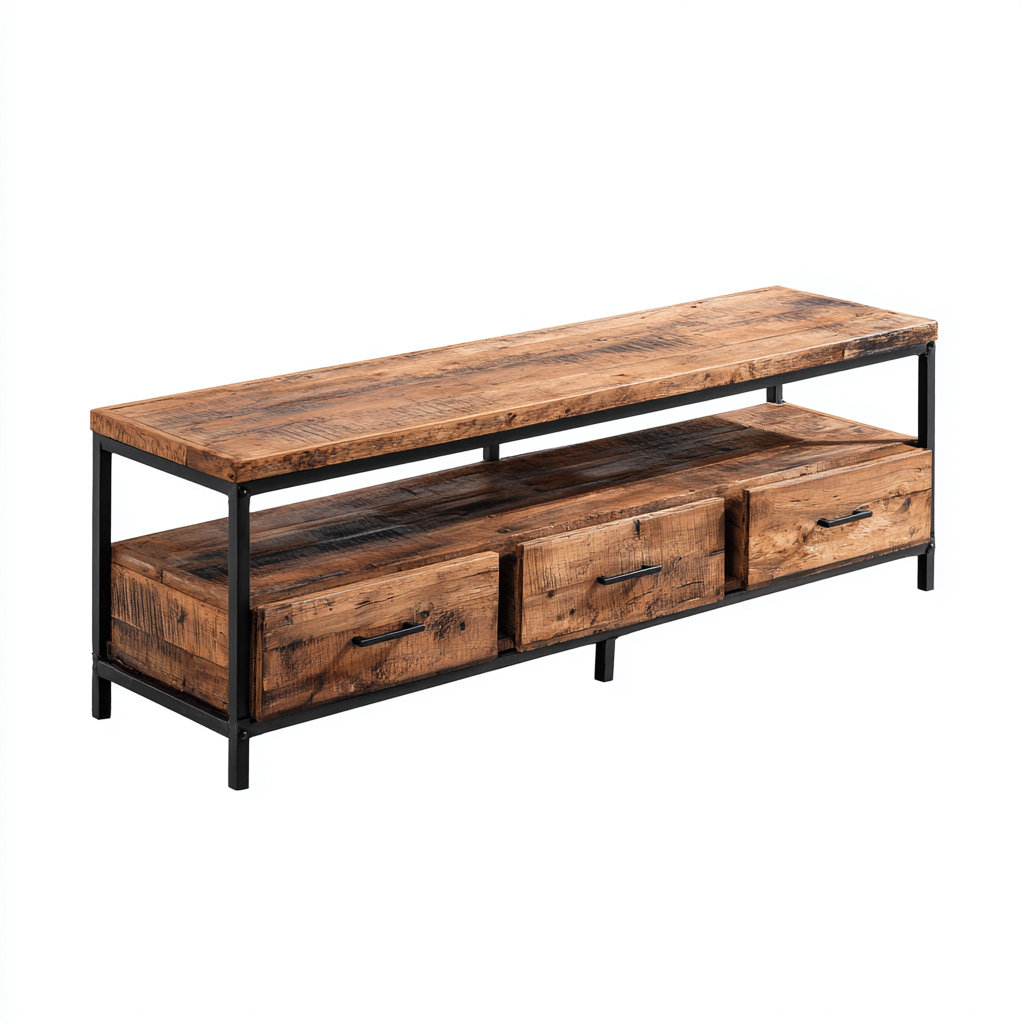 Meuble TV bois et métal 150x40x52 cm - marron - noir - pour salon - style industriel-Roomoliq