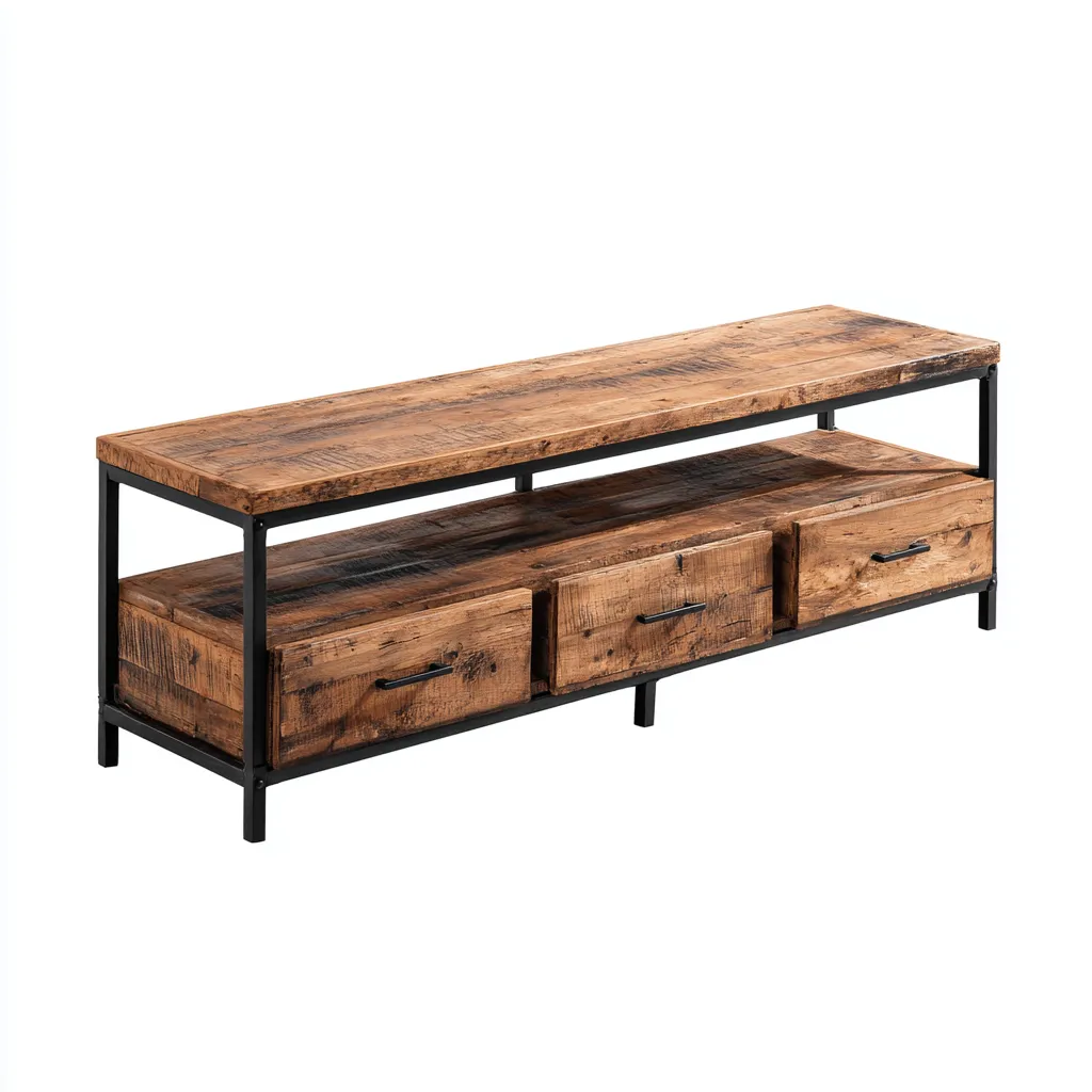 Meuble TV bois et métal 150x40x52 cm - marron - noir - pour salon - style industriel-Roomoliq