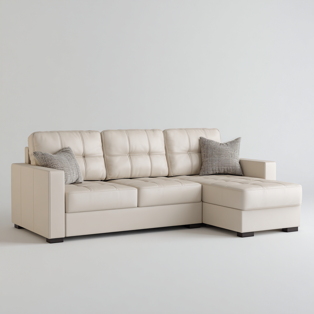 Canapé d'angle - cuir synthétique - 260x155x85 cm - beige - salon - design contemporain-Roomoliq