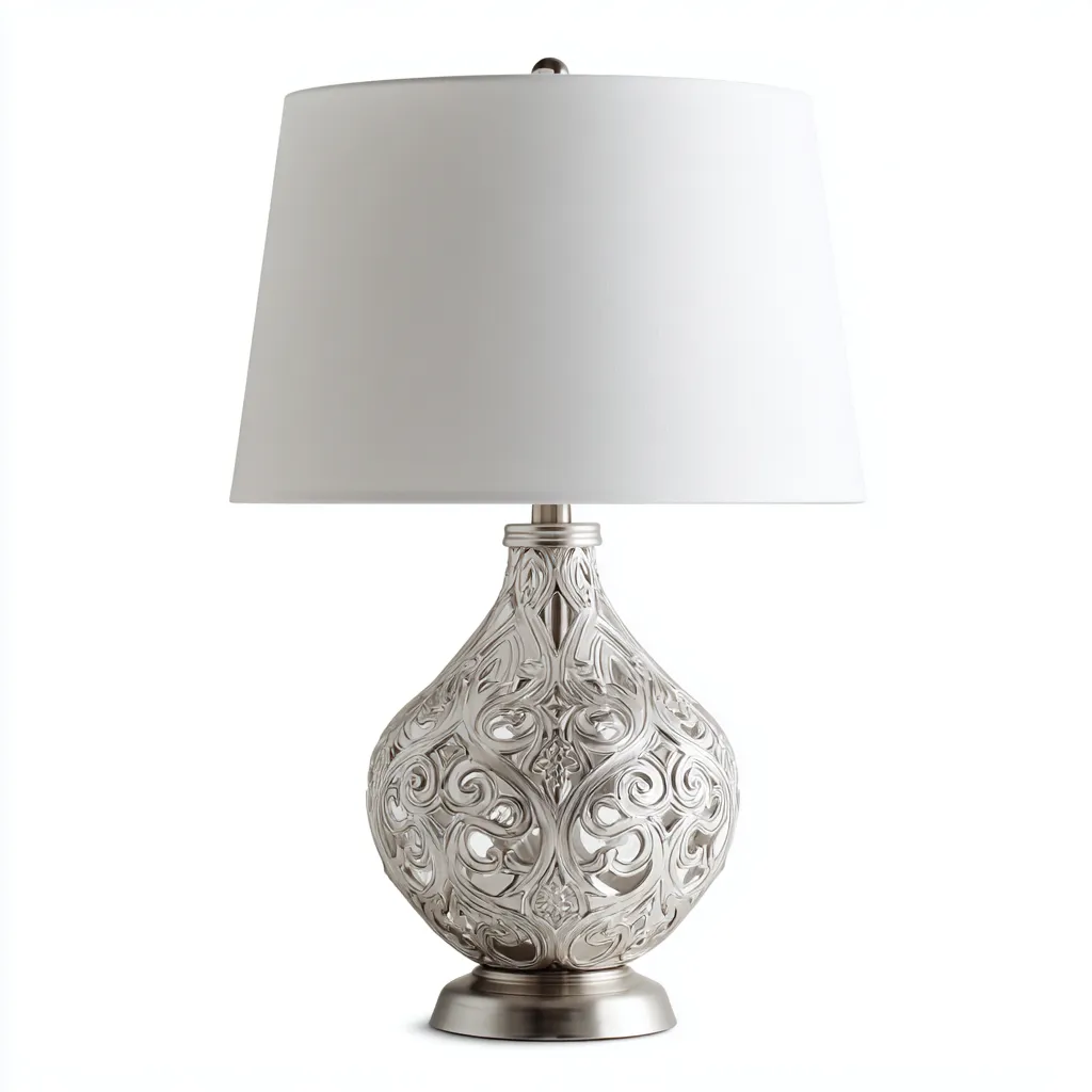 Lampe de table - métal - tissu - 32x50 cm - argent - blanc - intérieur - design décoratif-Roomoliq